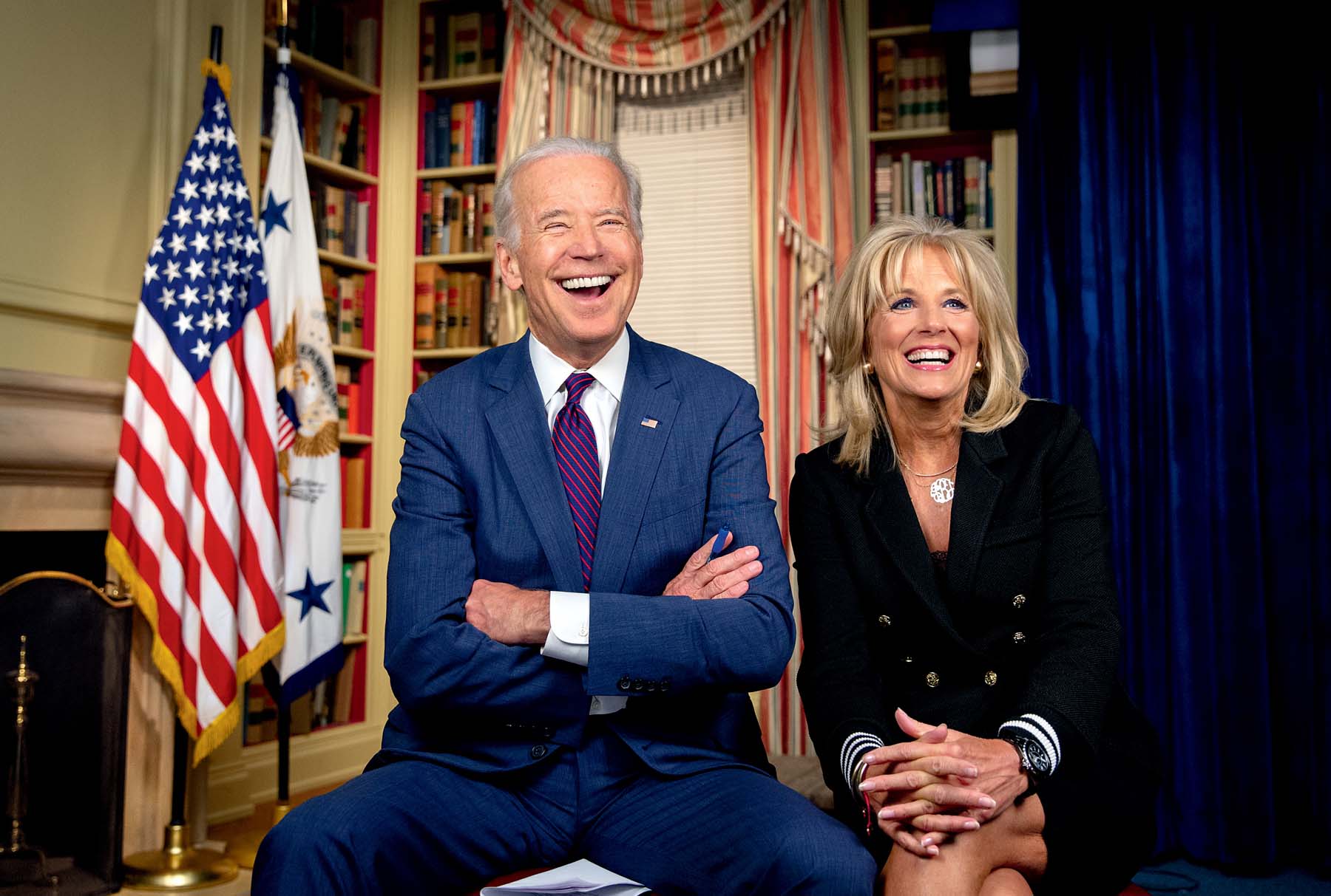 Laughing during a taping with Dr Jill Biden in the Eisenhower Executive Office - photo 5