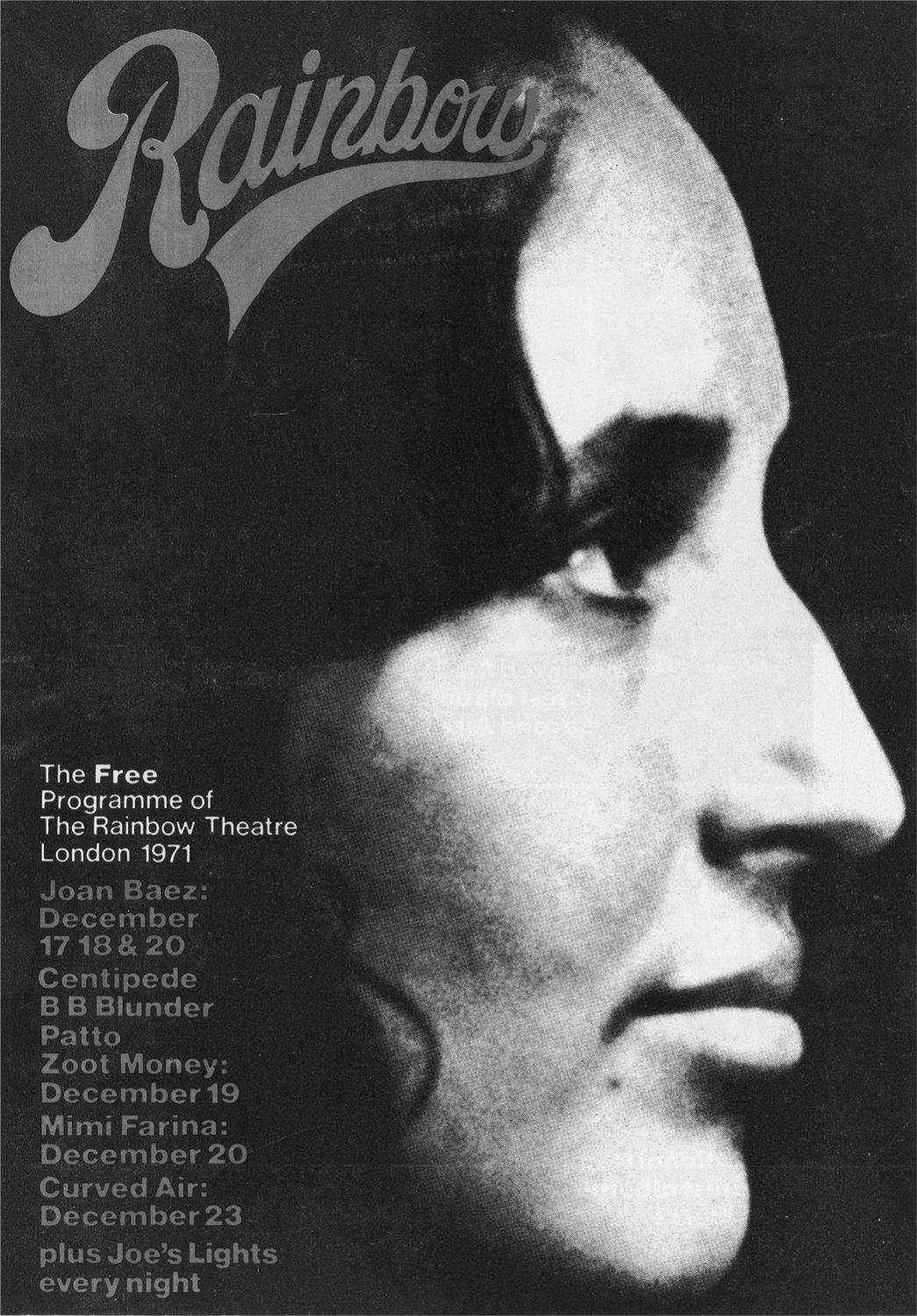 Program from Joan Baezs Rainbow Theatre season in December 1971 Sister Mimi - photo 3