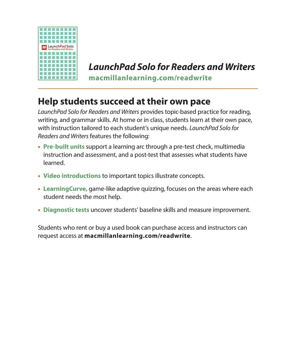 LaunchPad Solo for Readers and Writers macmillanlearningcomreadwrite Help - photo 3