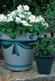 Machine-made terra-cotta pots have been painted in white gray and blue latex - photo 16