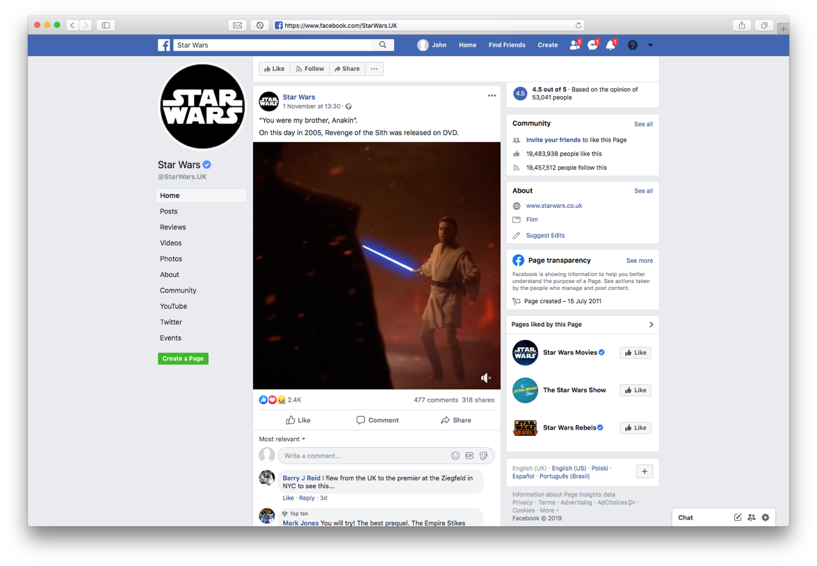 Figure 11 The Star Wars UK Facebook page It shows a lot of data and has many - photo 2