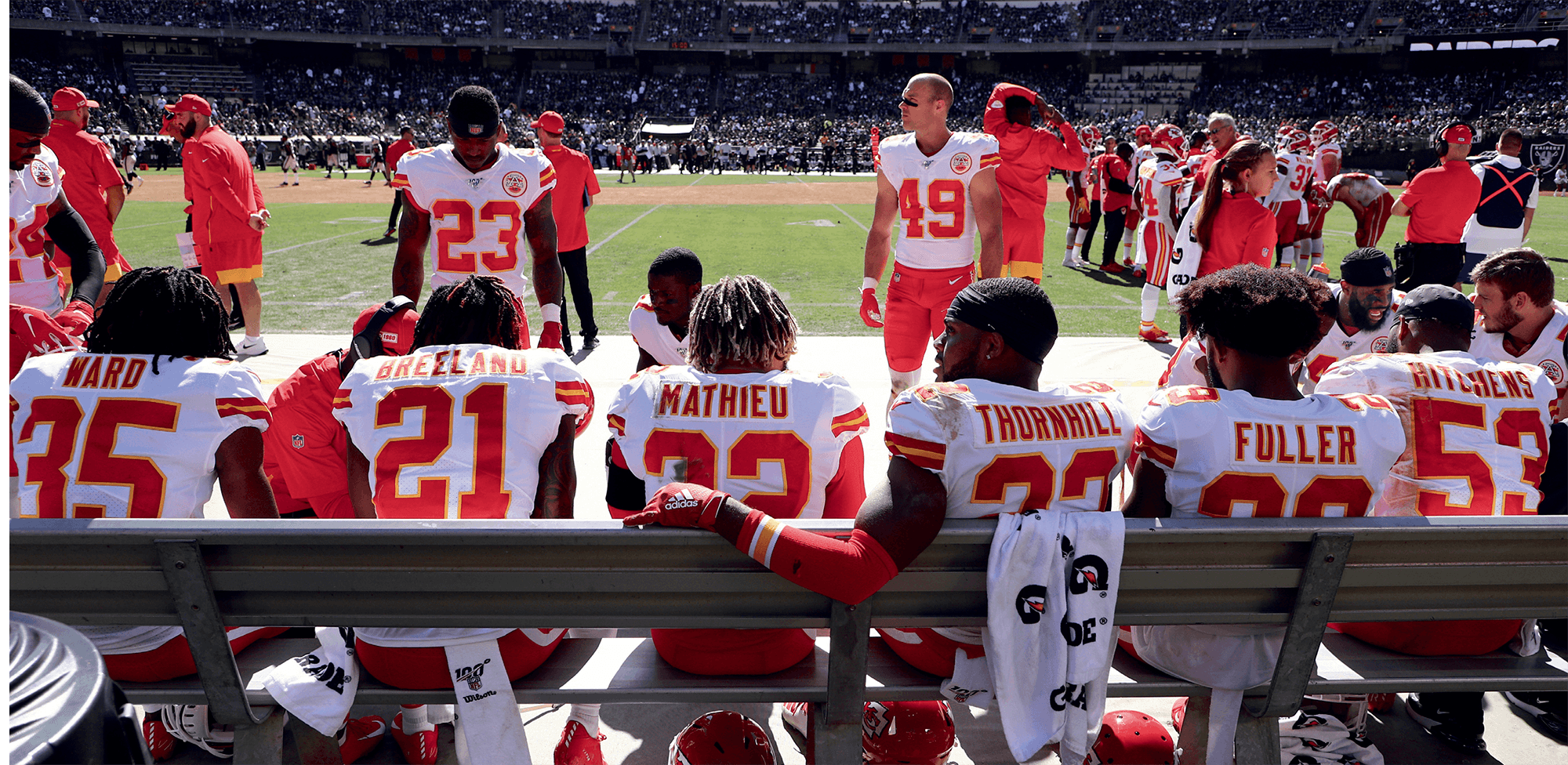 The Chiefs defense takes a break during the 2810 win over Oakland Sept 15 - photo 4