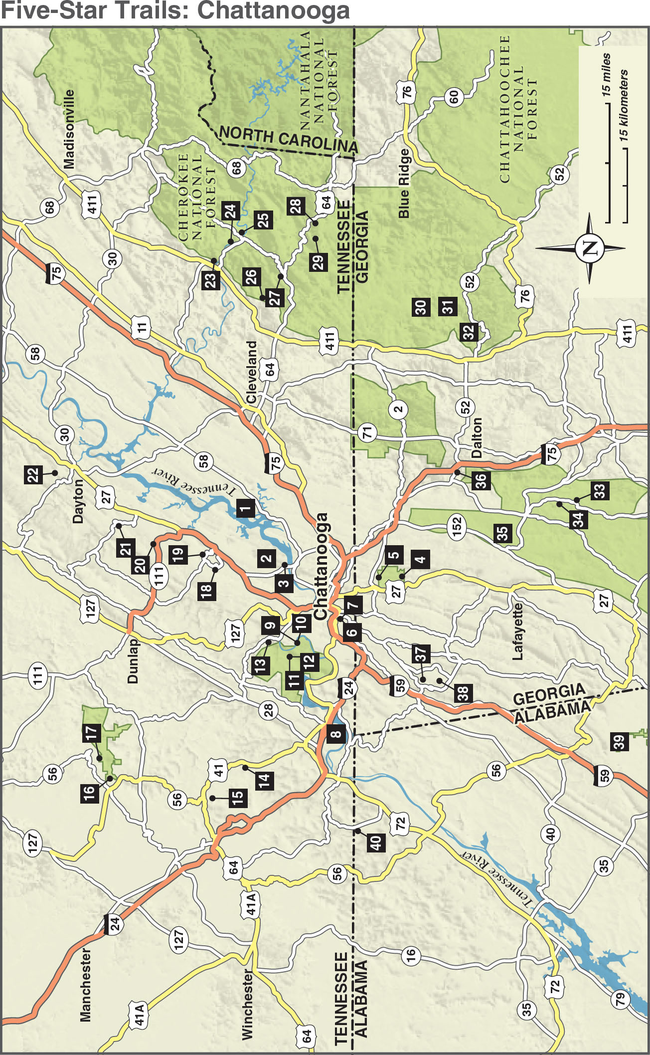 Overview Map Key Five-Star Trails Chattanooga 40 Spectacular Hikes in and - photo 2