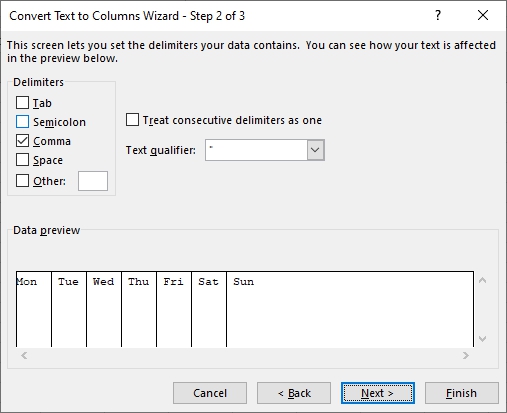 Select the Comma checkbox and click Next Click Finish The text is divided - photo 11