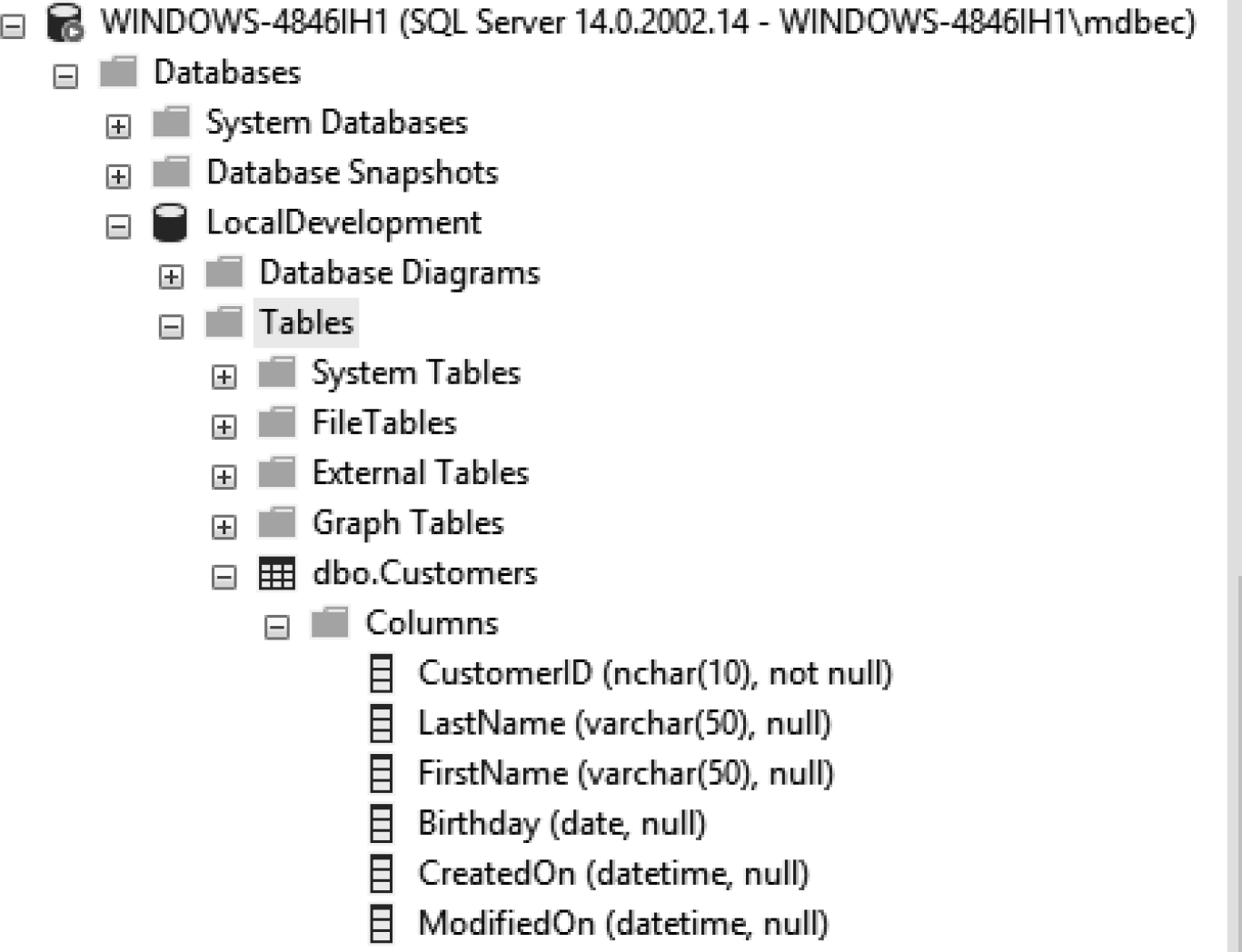 Figure 12 Creating a table on a local SQL Server instance Listing 11 - photo 5