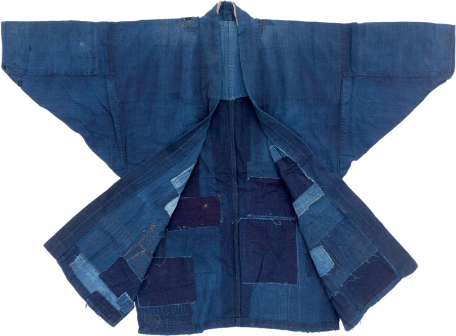 The inside of this ragged unlined hanten noragi half wear work jacket with - photo 4