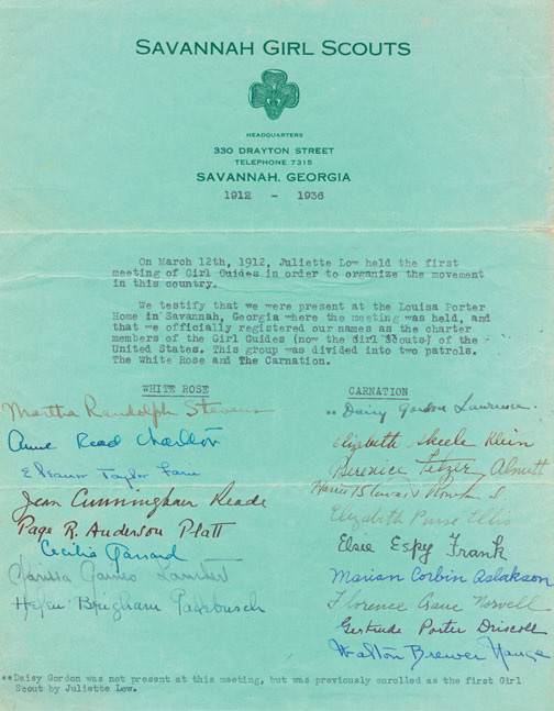 A 1936 memo from Savannah documents the first meeting in 1912 of Girl Guides - photo 12