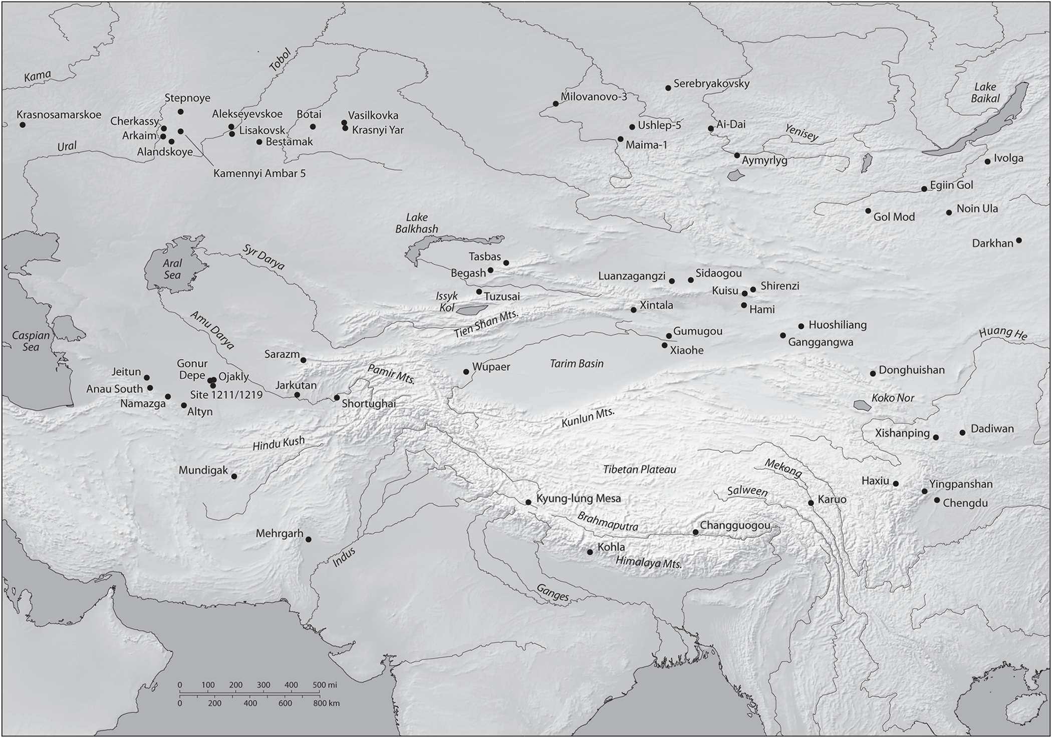 Map 1 Map of Central Eurasia showing key archaeological sites and geographic - photo 5