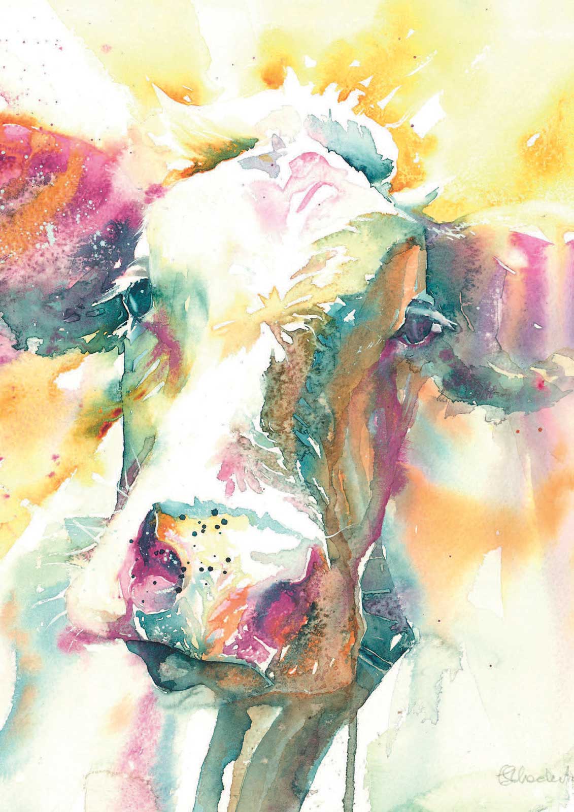 The Cow with the Zebra Ear original size 3535cm watercolour on paper - photo 2