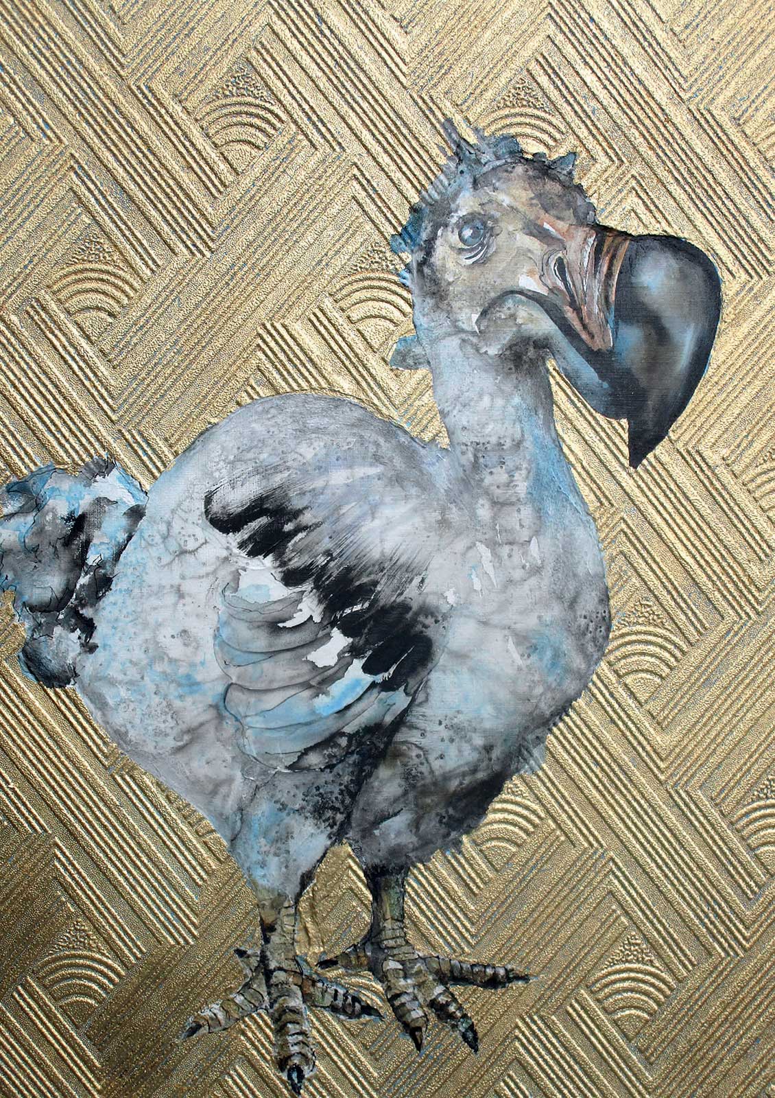 Catch Me While You Can Crop of dodo painting in ink watercolour and metal - photo 4