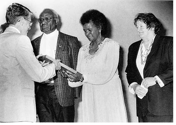 Bonita Mabo receiving the Human Rights Award on behalf of Koiki with Rev Dave - photo 14