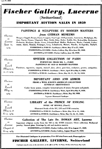 Advertisement for the Lucerne auction in Art News New York April 29 1939 I - photo 3