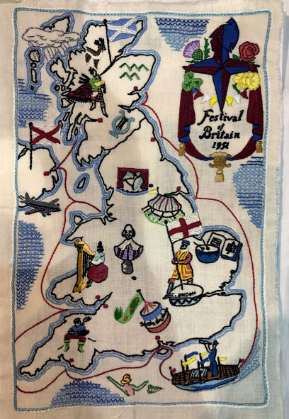 Festival of Britain map hand embroidery from kit UK 1950s collection of - photo 7