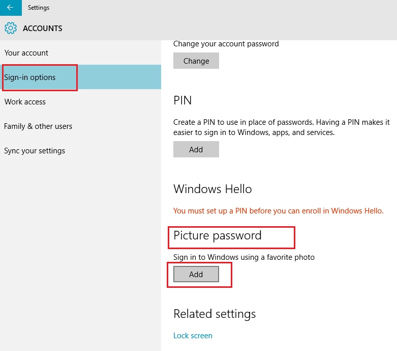 In your Windows 10 Settings app below the Picture Password area as it is shown - photo 3