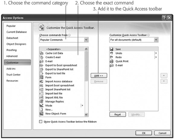 Figure A-2 The Customize section of the Access Options window has two areas - photo 2