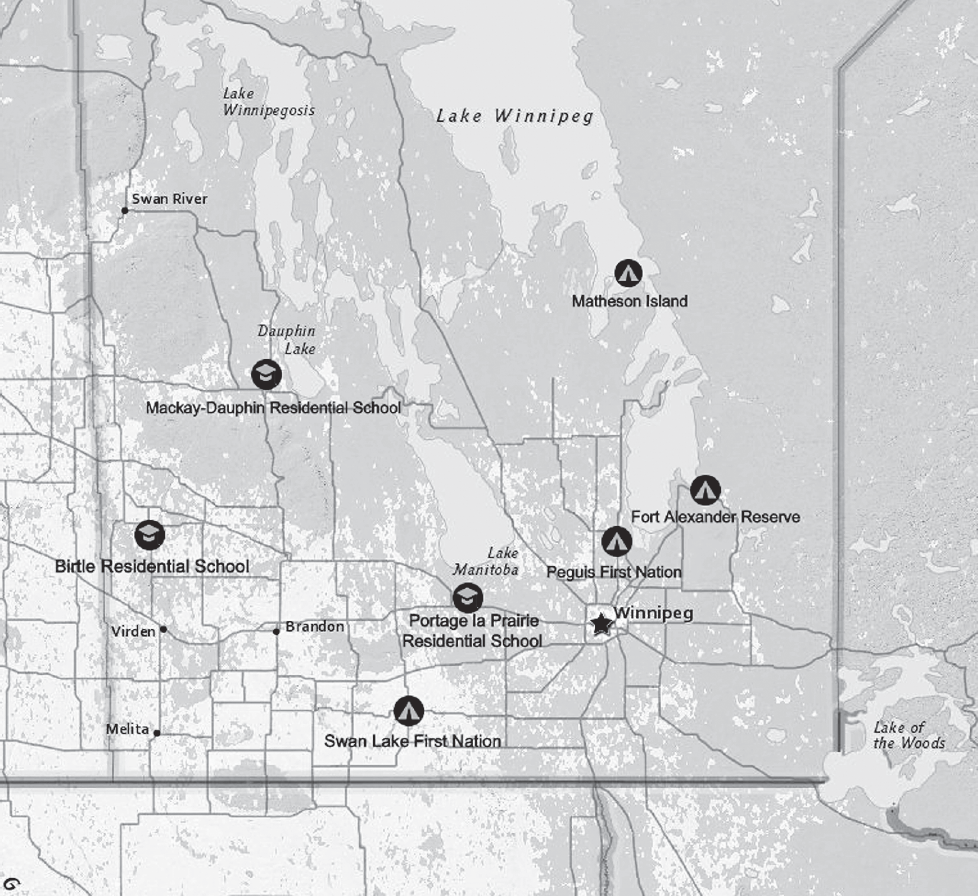 Map of southern Manitoba showing points of interest in Raymond Masons life - photo 3