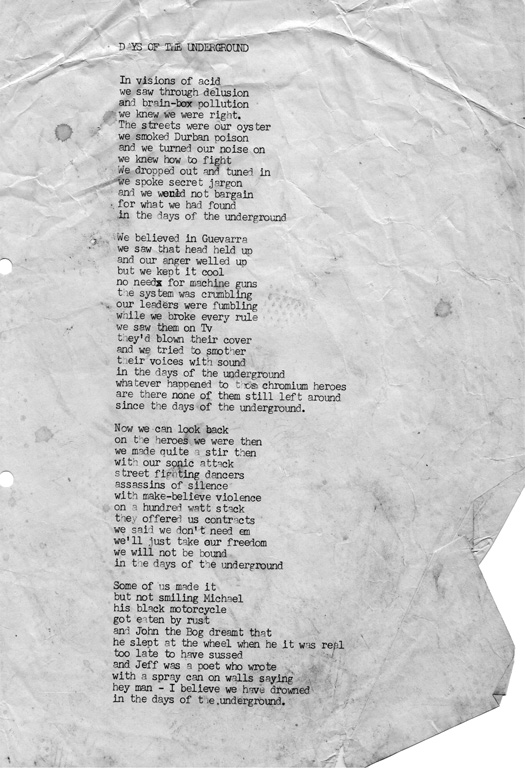 Robert Calverts typed lyrics to Days Of The Underground source Robert - photo 3