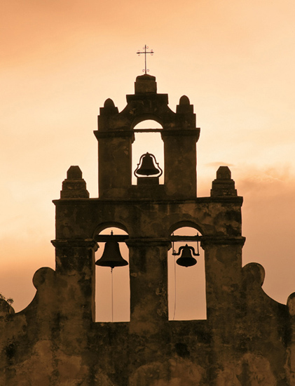 The three-bell tower or espadana of Mission San Juan Texas bluebonnets - photo 5