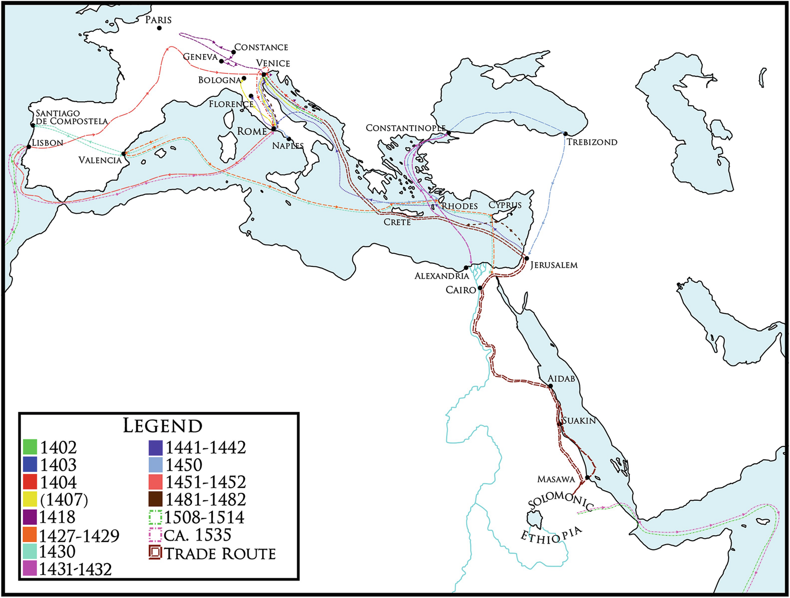 Map 2 Ethiopian presence and diplomatic travel routes in Europe 14021535 - photo 5