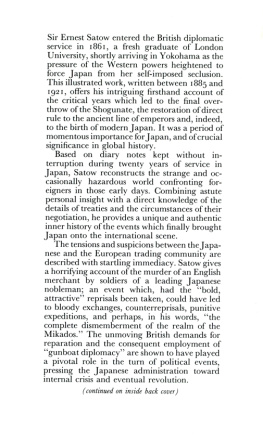 Ernest Satow A Diplomat in Japan: An Inner History of the Critical Years in the Evolution of Japan