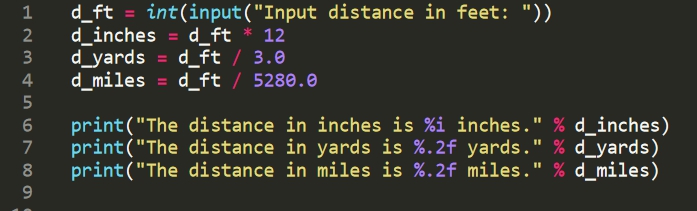 Output Input the distance in feet 100 The distance in inches is 1200 inches - photo 19