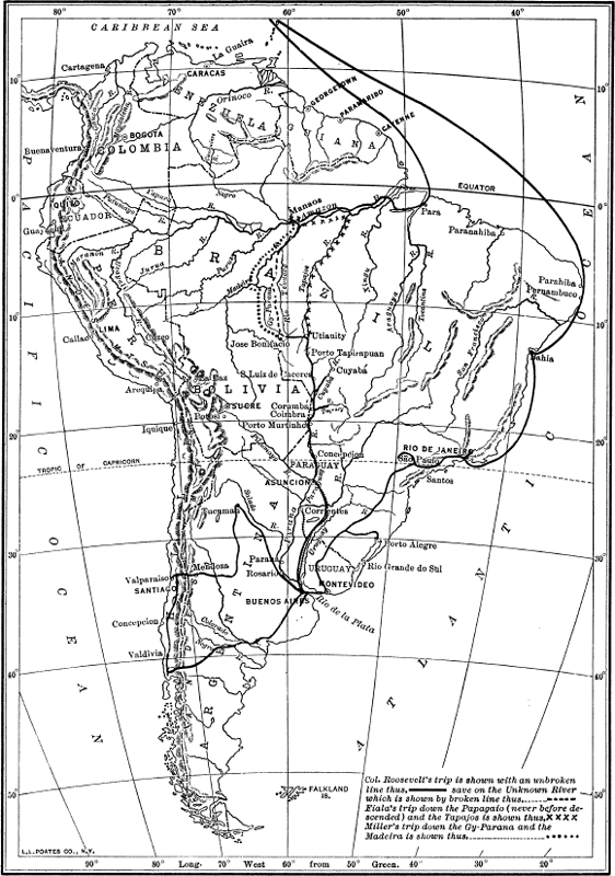 Map showing the entire South American journey of Colonel Roosevelt and members - photo 3