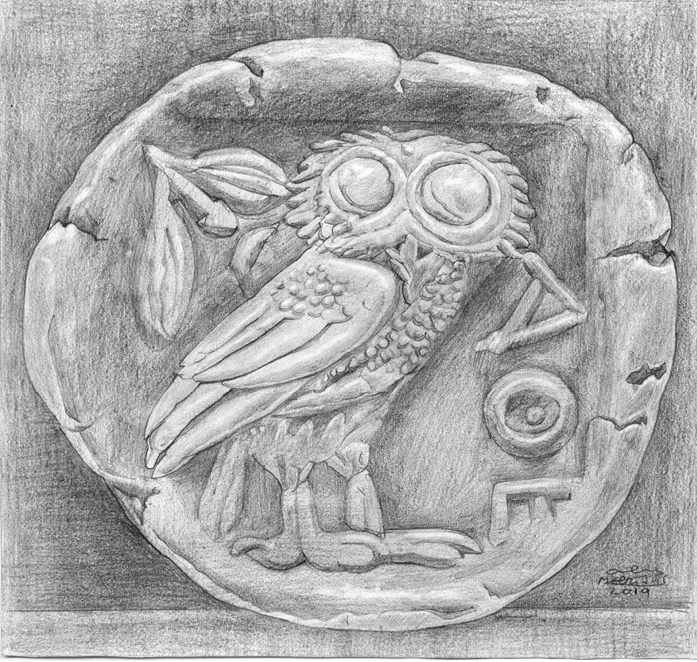 The owl of Athena symbol of wisdom shown on the reverse of Athenian silver - photo 3