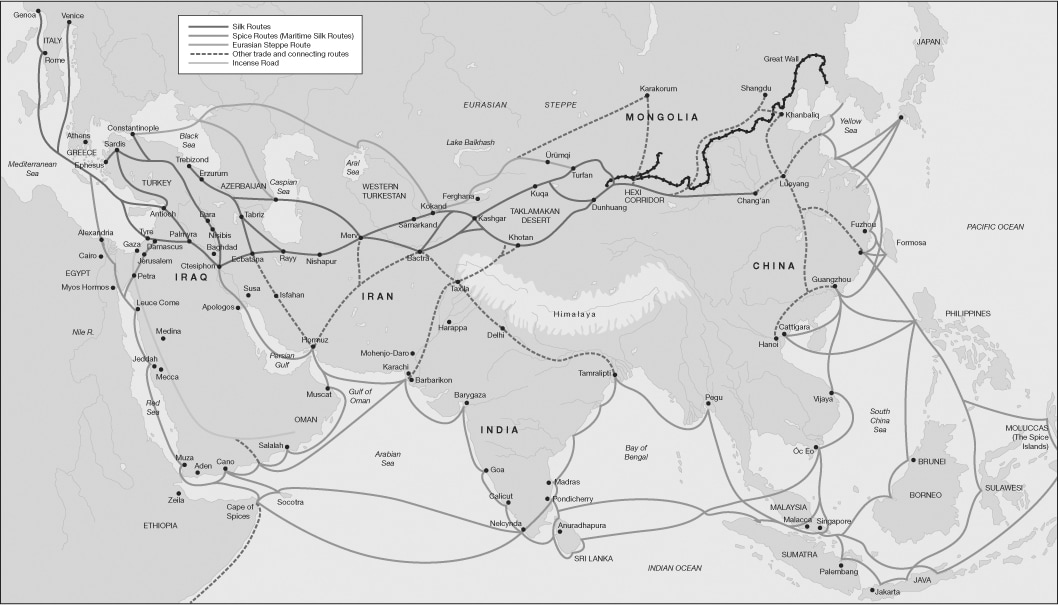 A map showing the various routes of the old Silk Roads on land and by sea The - photo 2