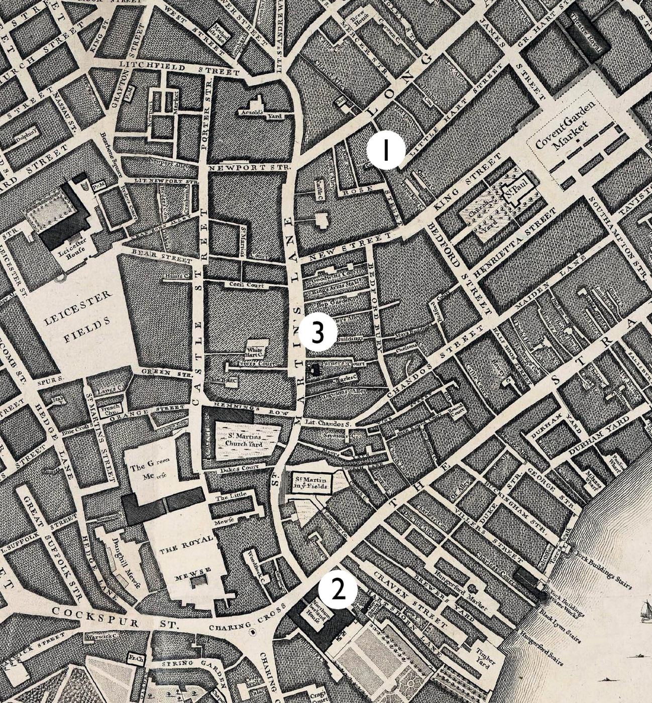 London 1746 showing 1 Conduit Court 2 Northumberland Court 3 nos - photo 5