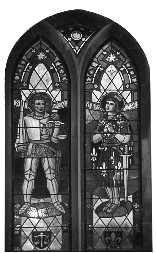 Stained-glass window of Saint Michael the Archangel and Saint Joan of Arc in - photo 1