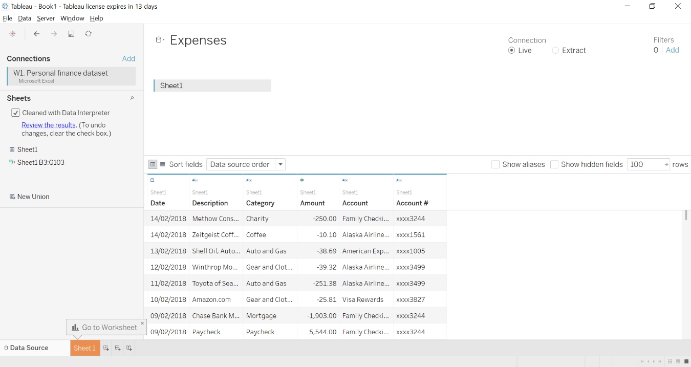 The data source is now ready to be used Click on the orange Sheet 1 button at - photo 7