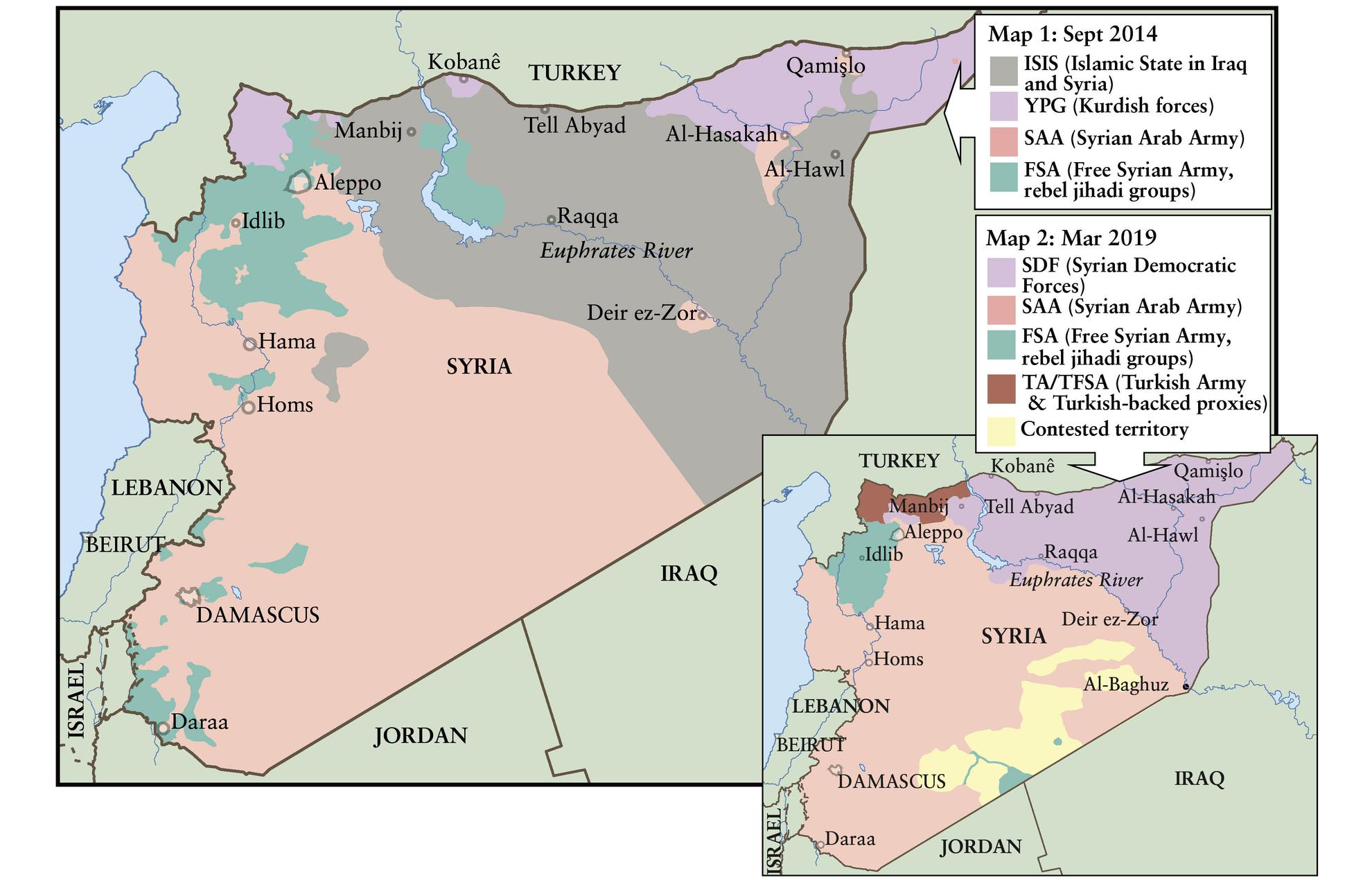 Two maps showing the territorial situation of the YPG in early September 2014 - photo 3