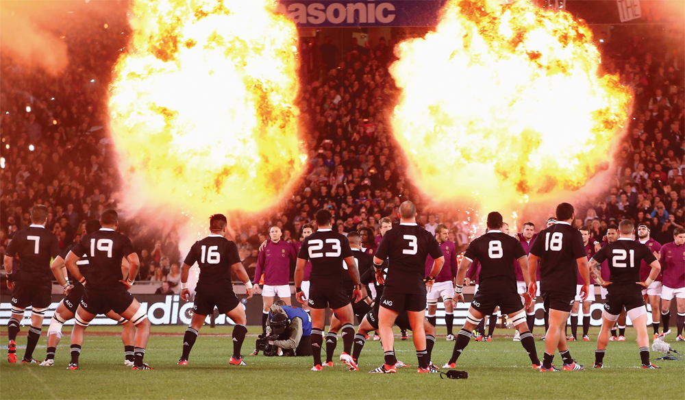 Flames erupt as the England team faces the All Blacks haka at Eden Park in June - photo 6