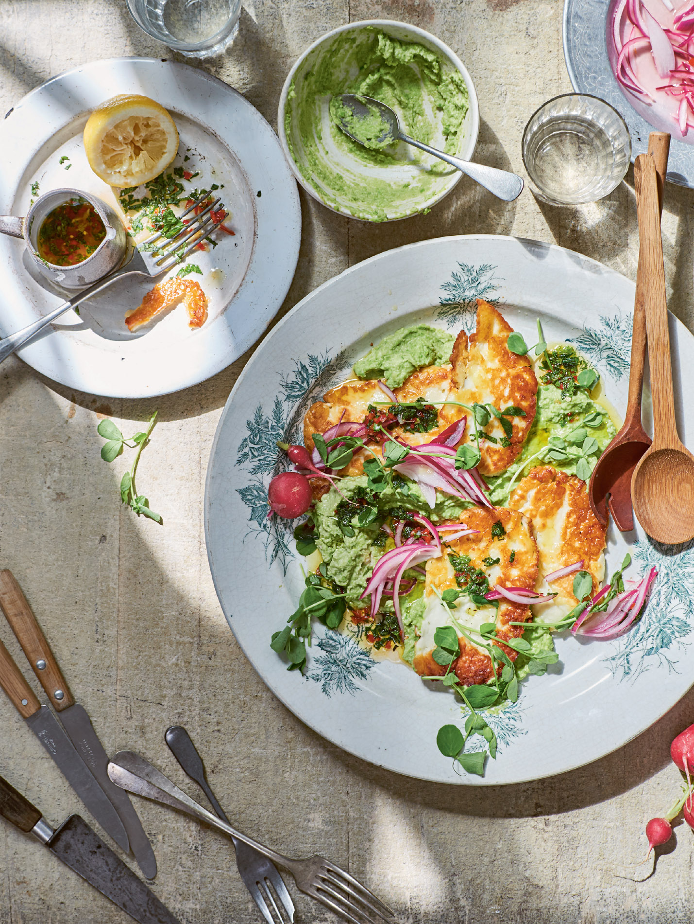 pea hummus with chilli and mint halloumipea pancakes with poached eggs pea - photo 2