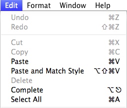 Figure 1 Keyboard shortcuts in TextEdits Edit menu From left to right the - photo 2