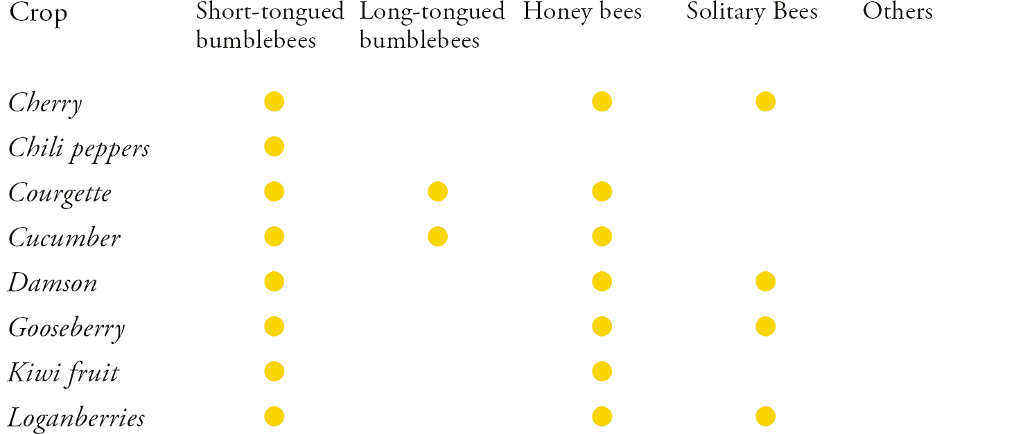 Crop Short-tongued bumblebees Long-tongued bumblebees Honey bees Solitary Bees - photo 6