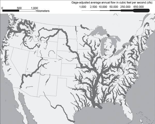 The rivers of the United States scaled by flow Rivers have also shaped where - photo 3