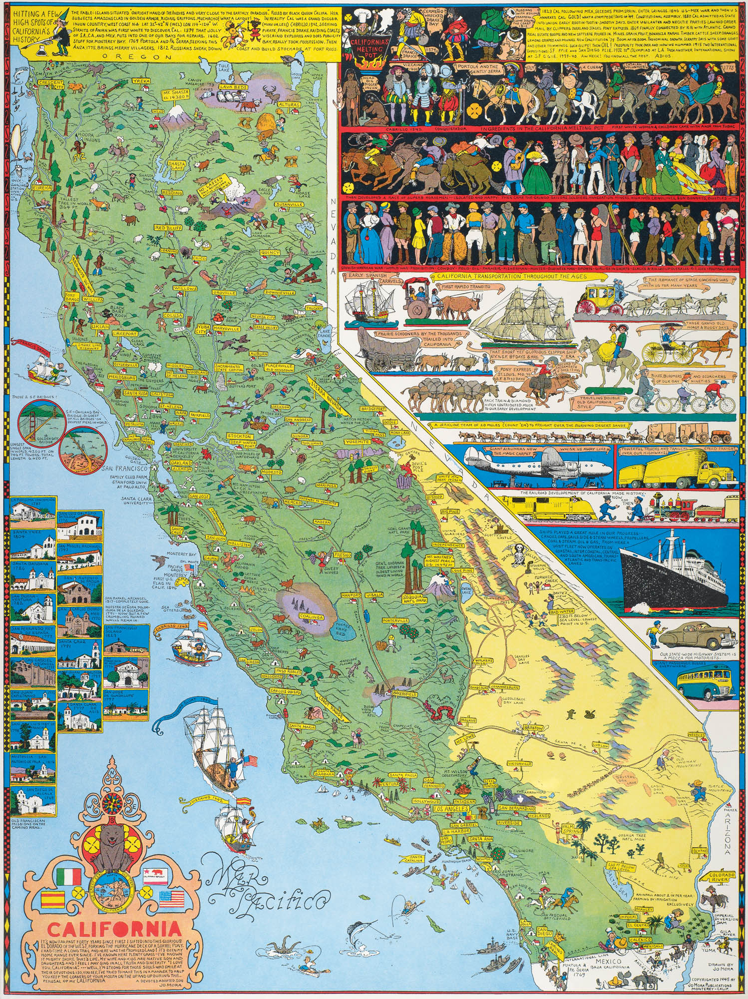 The 1945 State of California carte In Old California Well colors awash on - photo 4