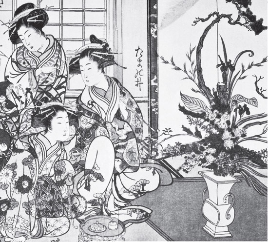 A print showing geishas viewing a Rikka arrangement from the - photo 3