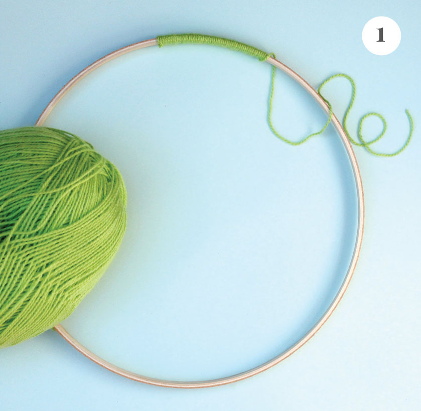 Take some green yarn and start wrapping it around the inner ring of an - photo 14