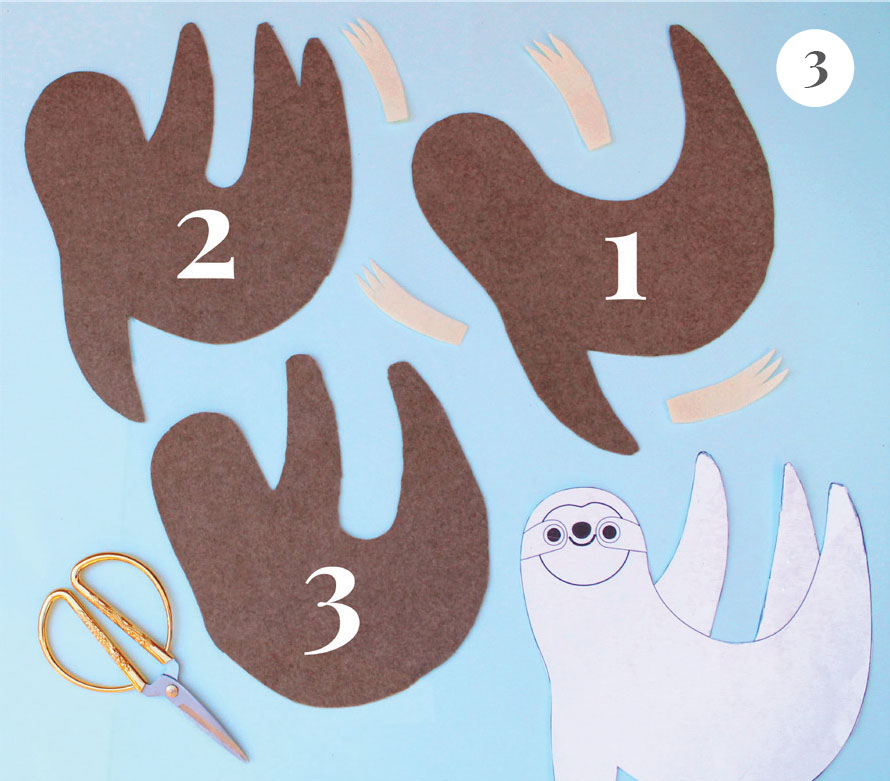 Next cut out the three panels of brown felt needed for your sloth using the - photo 16