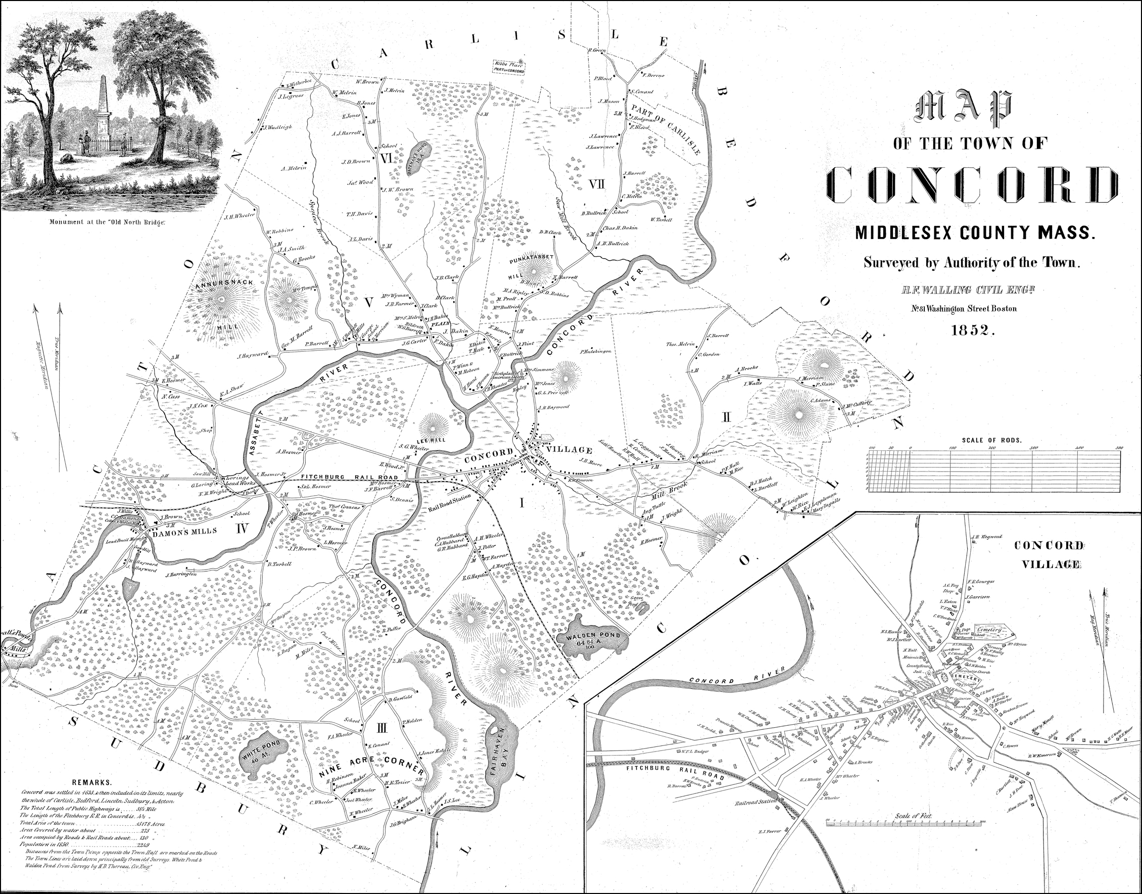 Map of the Town of Concord Middlesex County Mass 1852 surveyed by H F - photo 4