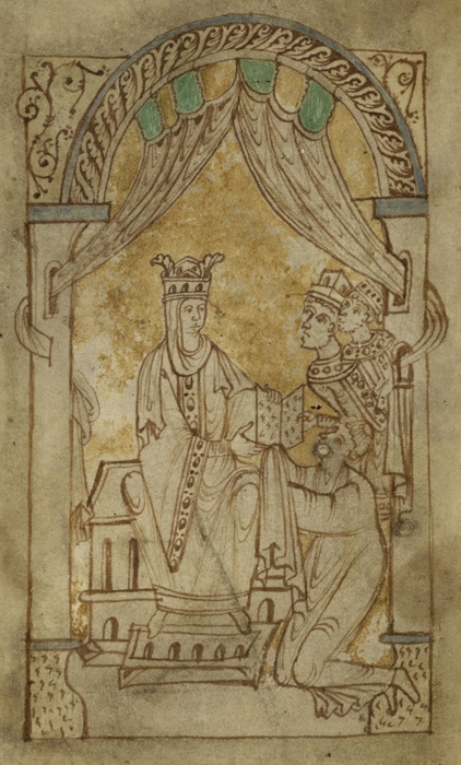 Queen Emma wife of King thelred II and of King Cnut receives the book - photo 1