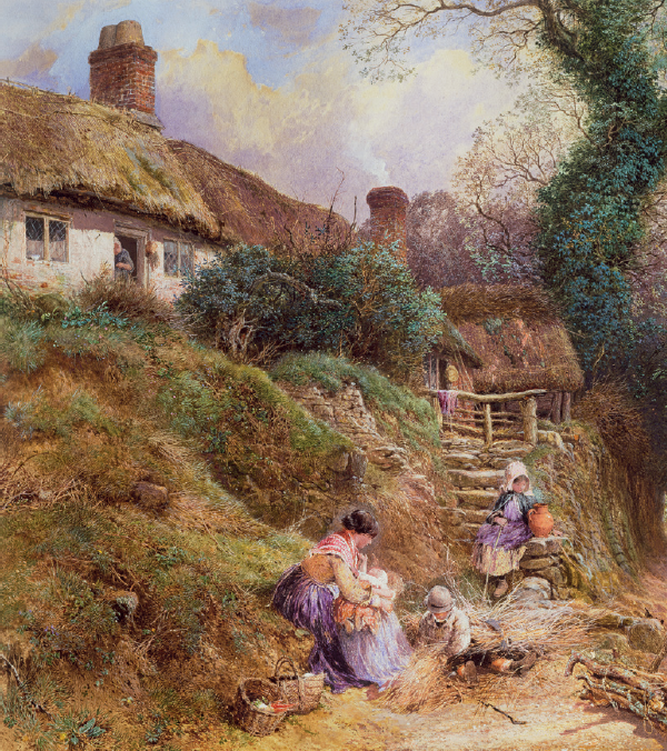 1 Detail of Myles Birket Foster Lane Scene at Hambledon c 1862 watercolour - photo 3