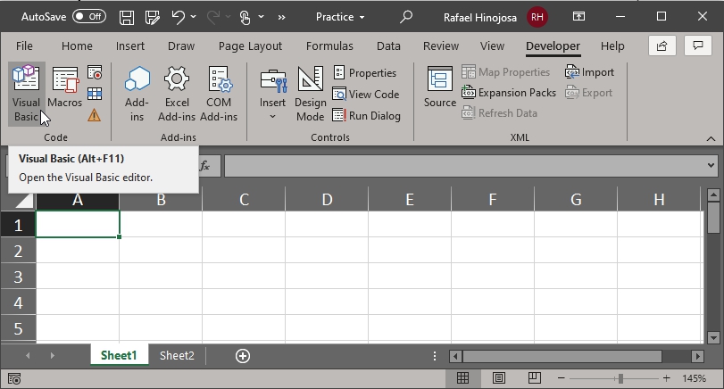 Accessing VBA using the AltF11 key combination or through the Developer - photo 5