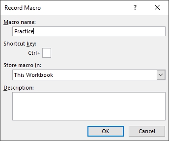 Dialog box to name a macro before start recording it VBA editor inside the - photo 7