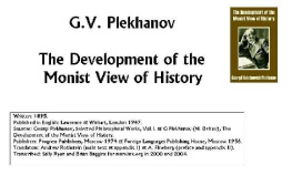 Georgi Plekhanov The Development of the Monist View of History