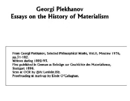 Georgi Plekhanov Essays on the History of Materialism - Plekhanov