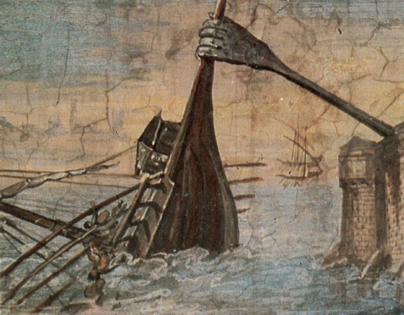 Detail of a wall painting of the Claw of Archimedes sinking a ship 1599 - photo 17