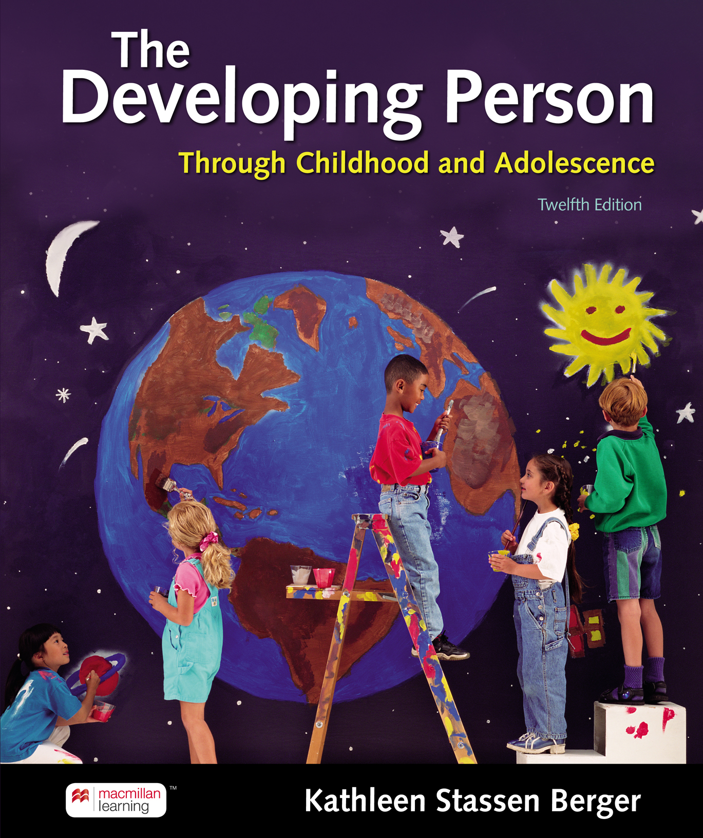 The front cover of the book shows five children painting outer space a globe - photo 1